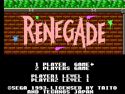 Renegade (Europe) Title Screen